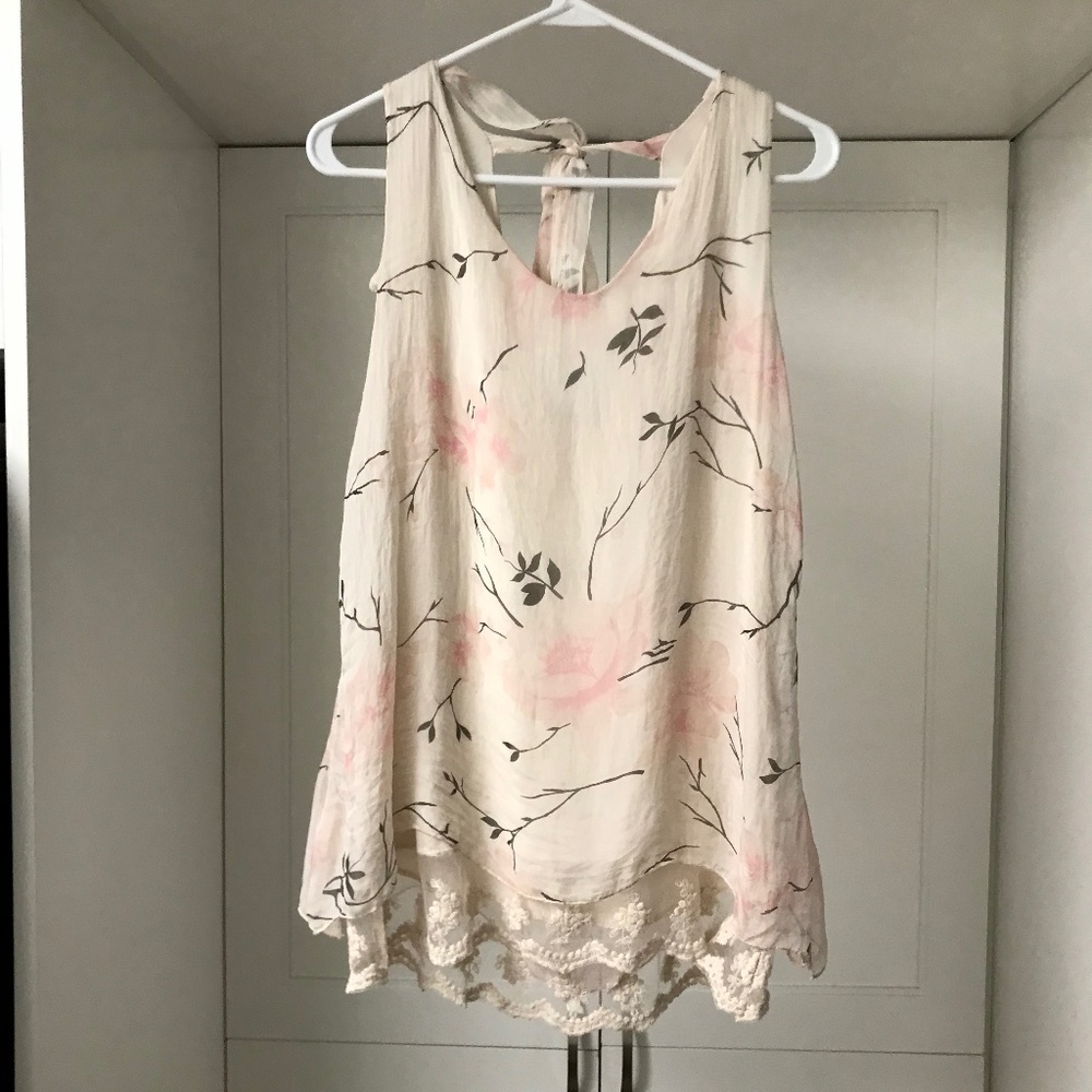 Elana Baldi Women’s Sleeveless Pale Pink and Grey Layered Lace Top US M